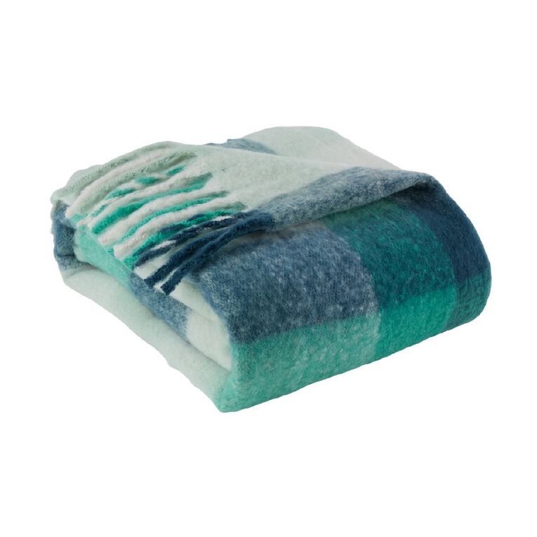 Living & Co Throw Faux Mohair Stripe Blue 127cm x 152cm, , hi-res