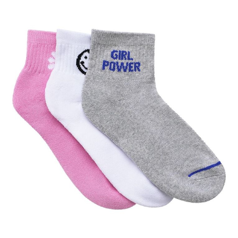 Active Intent Girls' Cushioned Quarter Crew Socks 3 Pack, Grey Light, hi-res