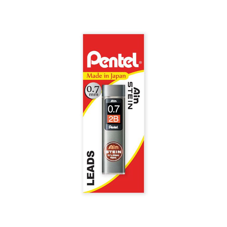 Pentel Ain Stein Pencil Leads 2B 0.7mm Black 40 Pack, , hi-res
