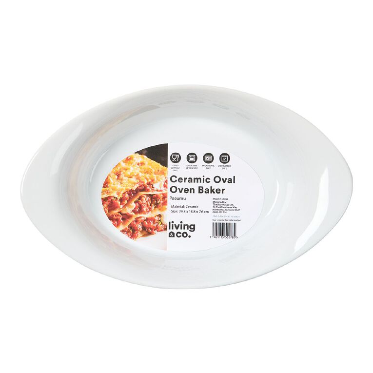 Living & Co Ceramic Oval Oven Baker White, , hi-res