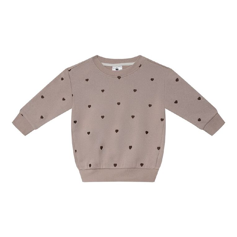 Young Original Toddler Girls' Embroidered Crew Sweatshirt, Brown Light, hi-res