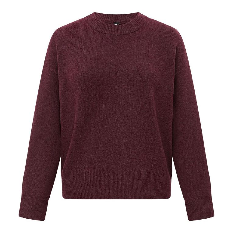 H&H Women's Oversized Crew Neck Cosy Knit Jumper, Red Dark, hi-res