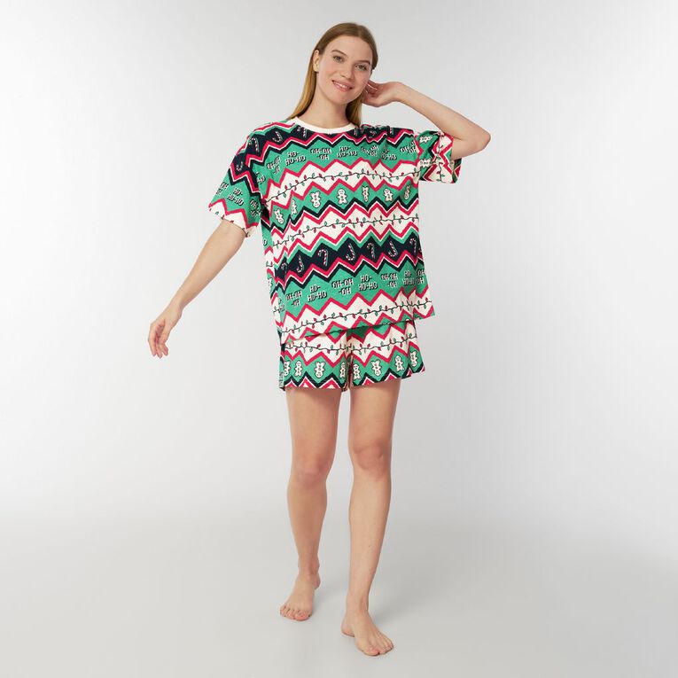 H&H Women's Christmas Tee and Short Pyjama Set, Green Mid, hi-res