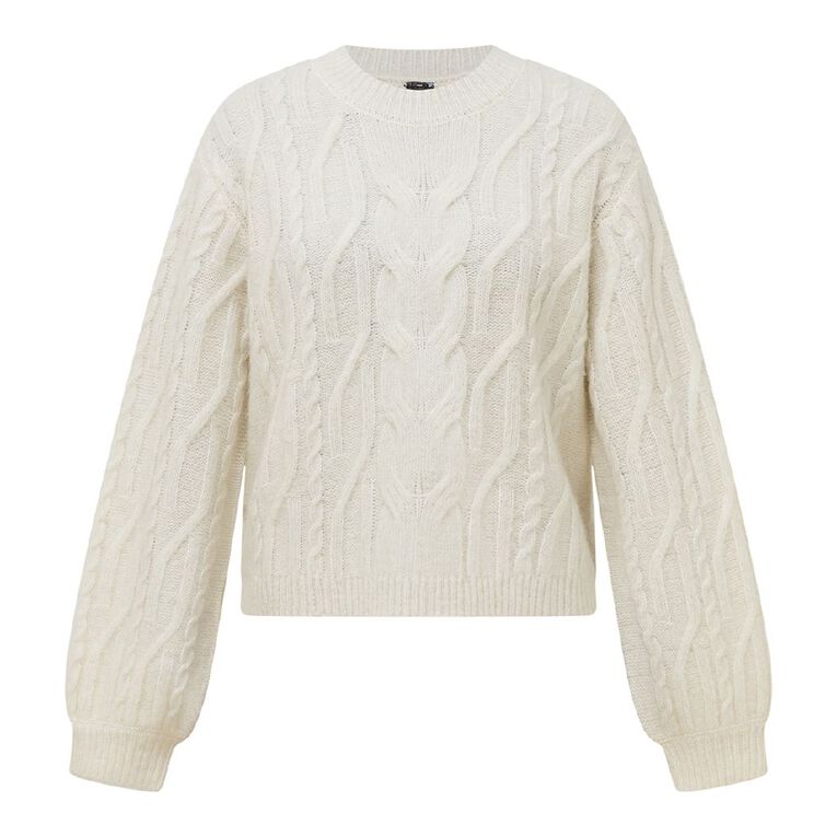 H&H Women's Cable Knit Jumper, White, hi-res