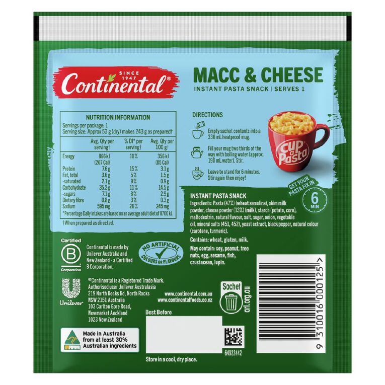 Continental Cup A Pasta Mac and Cheese 53g, , hi-res