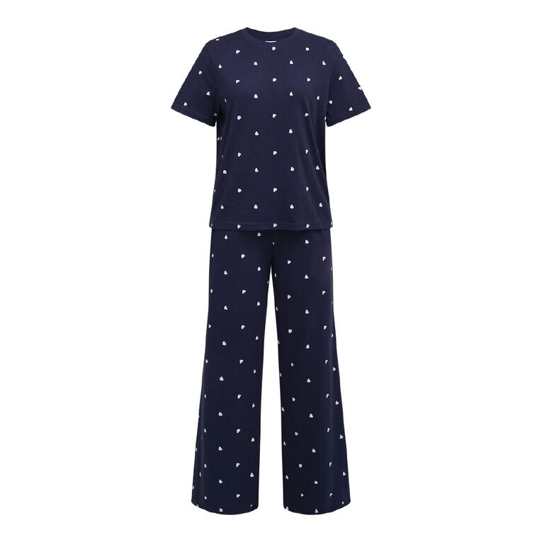 H&H Women's Tee and Pant Pyjama Set, Blue Dark, hi-res