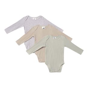 Young Original Babies' Long Sleeve Rib Bodysuit 3 Pack