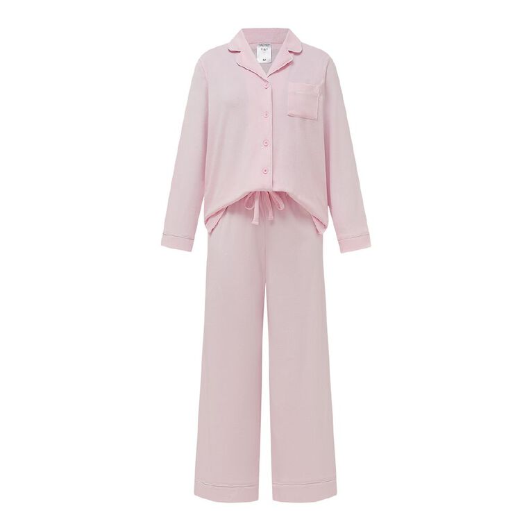H&H Women's Mink Button Up Pyjama Set, Pink Light, hi-res