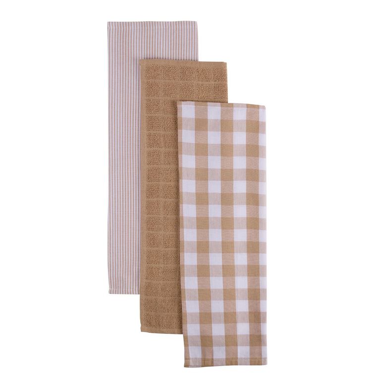 Living & Co Multi Pack Tea Towels Natural 3 Pack, , hi-res