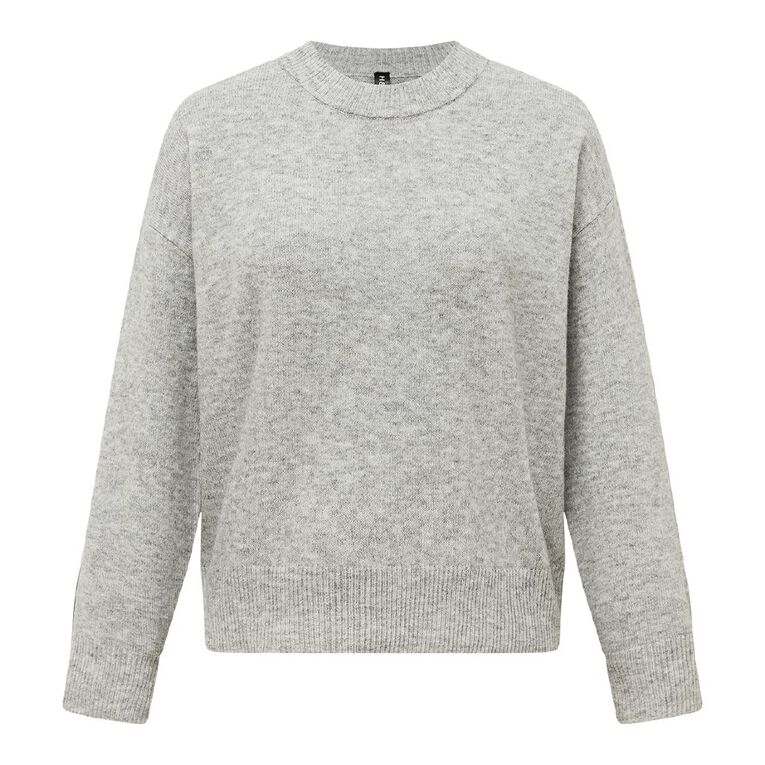 H&H Women's Oversized Crew Neck Cosy Knit Jumper, Grey Light, hi-res