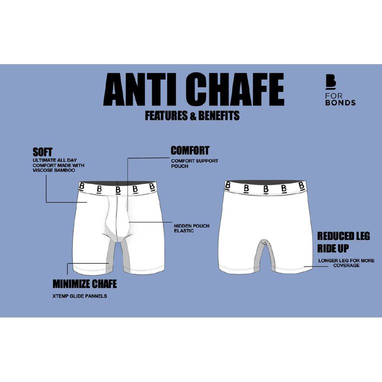 B FOR BONDS Men's Anti Chafe Trunks, Black/Blue, hi-res