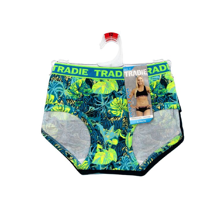 Tradie Women's Boyleg Briefs 3 Pack, Green Dark, hi-res