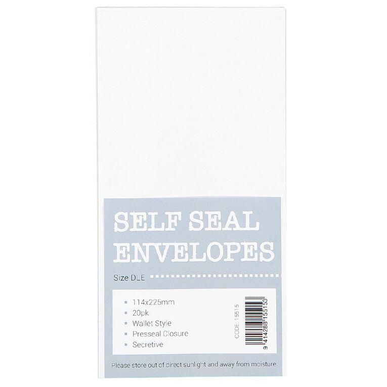 WS Self Seal DLE Envelope 20 Pack, , hi-res