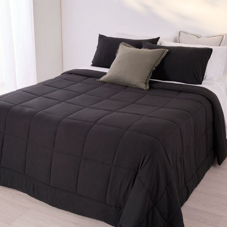 Living & Co Microfibre 3 Piece Comforter Set Black King, , hi-res