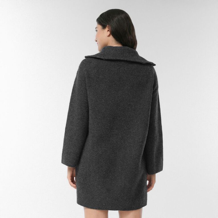 H&H Women's Long Sleeve Knitted Rib Mini Dress, Charcoal/Marle, hi-res