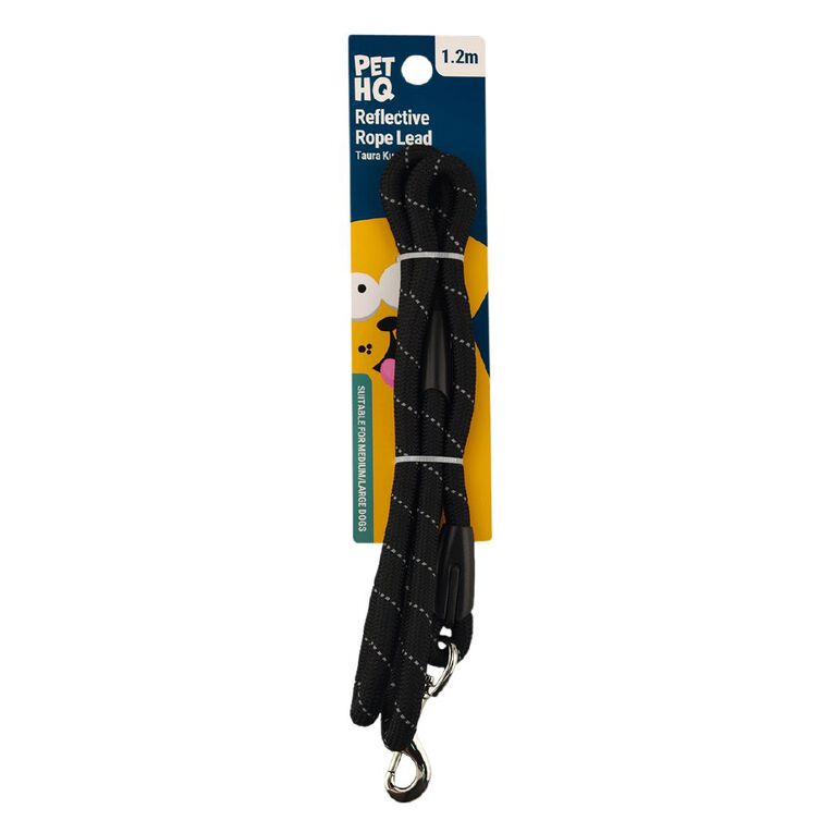 Pet HQ Reflective Rope Lead Black 120cm, , hi-res