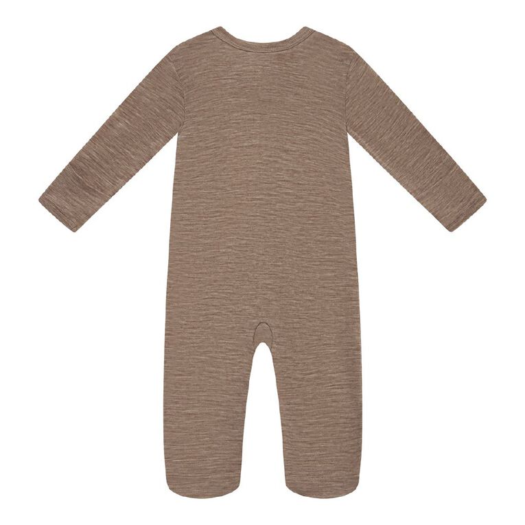 Young Original Babies' Merino Zip-Thru All-in-One, Brown Mid, hi-res
