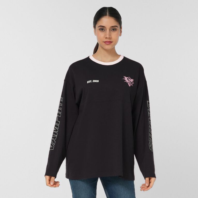 Warner Bros. Women's Long Sleeve Vampire Dairies Damon Top, Black, hi-res