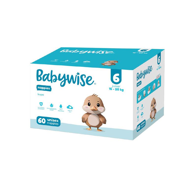 Babywise Nappies Jumbo 15-20kg Junior 60 Pack, , hi-res