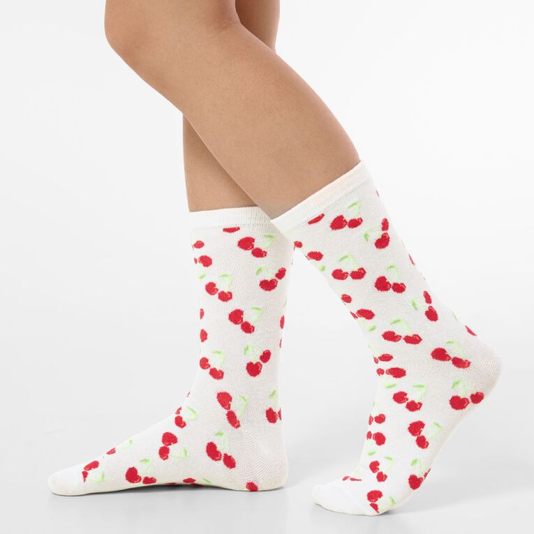 H&H Women's Crew Jacquard Socks 5 Pack, Red Mid, hi-res