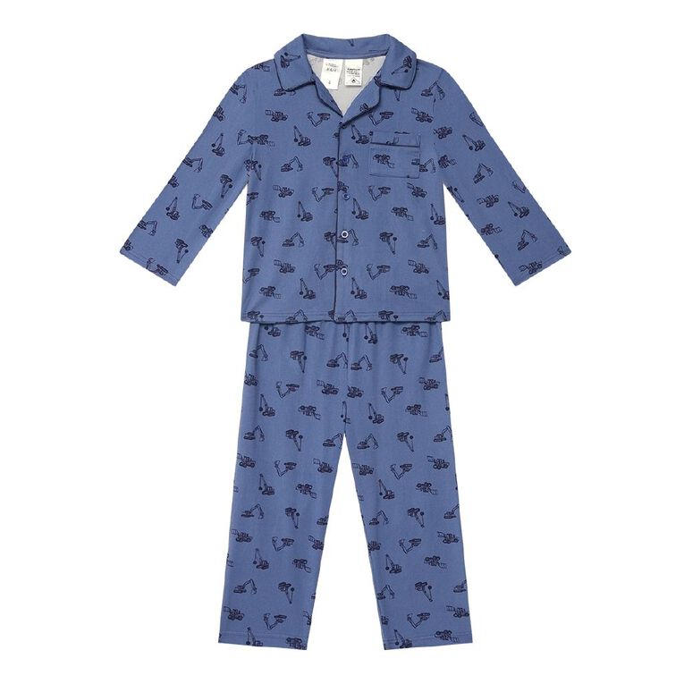 H&H Boys' Comfy Button Up Pyjama Set, Blue Mid, hi-res