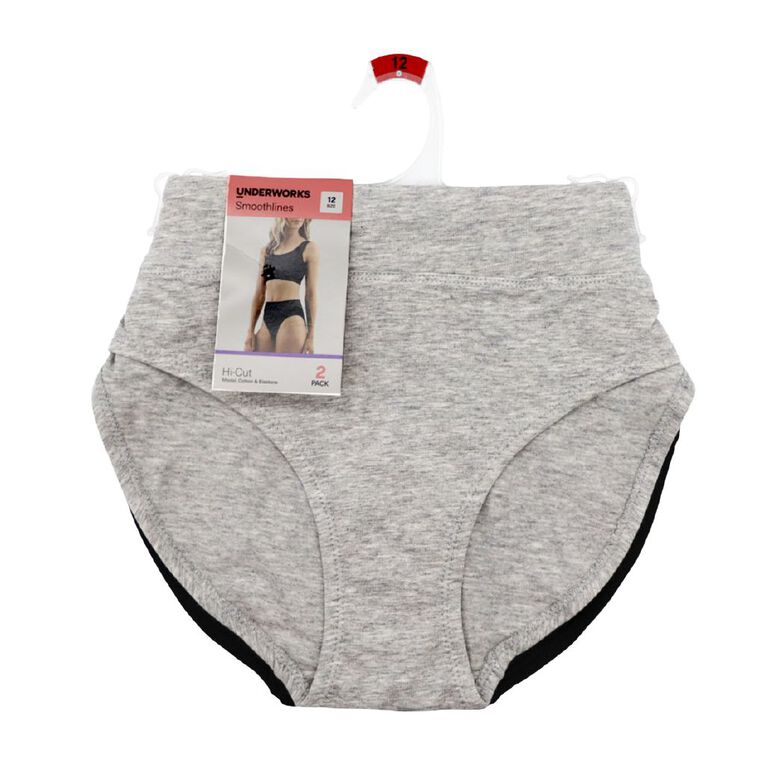 Underworks Women's Hi-Cut Briefs - 2 Pack, Black/Grey, hi-res