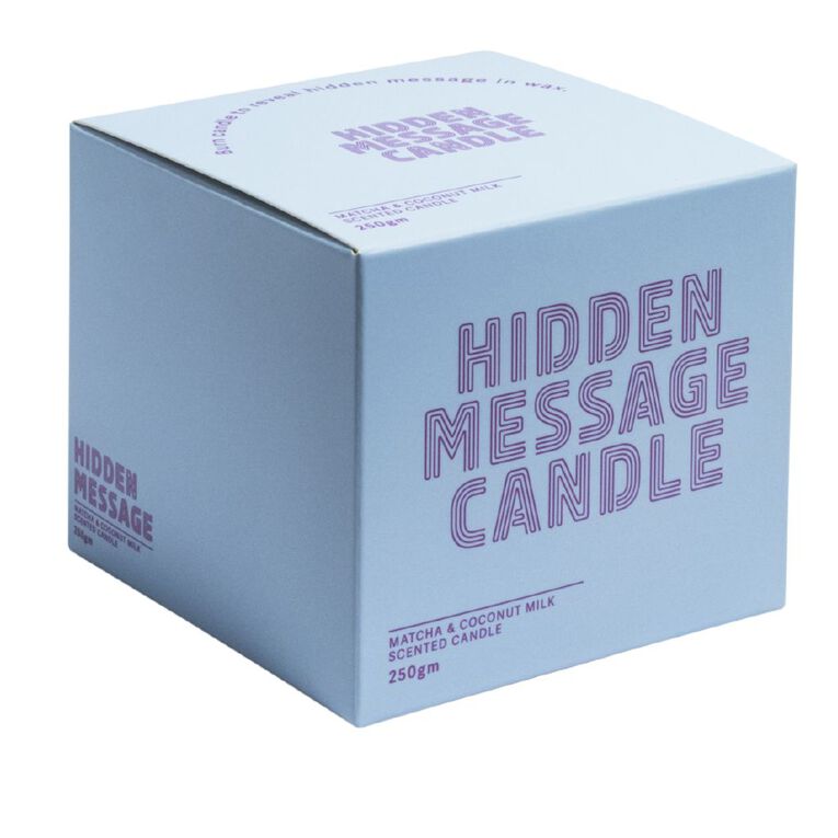 Living & Co Hidden Message Candle Matcha & Coconut Milk Blue Light 250g, , hi-res