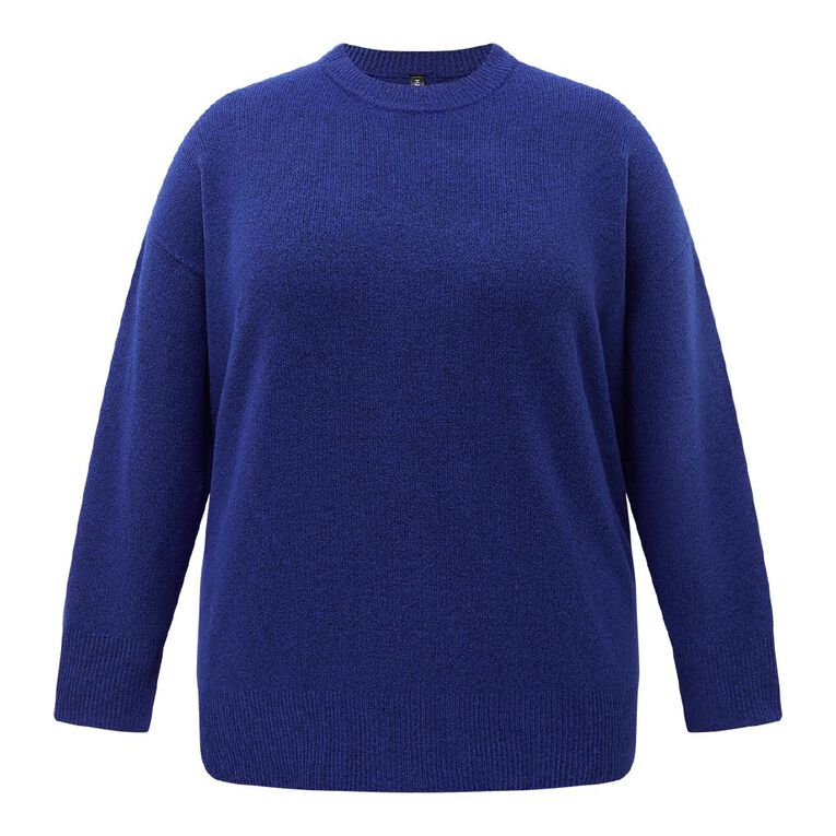 H&H Curve Women's Flully Crew Neck Cardi, Blue Mid, hi-res