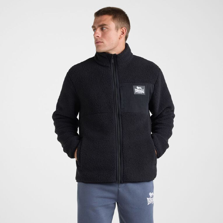 Lonsdale Men's Street Sherpa Zip Thru, Black, hi-res