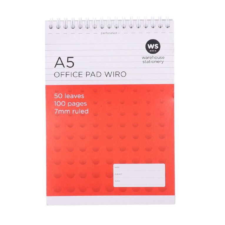 WS 7mm Wire-o A5 Notepad 80gsm White 50 Pages, , hi-res