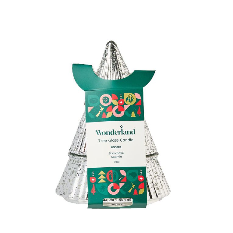 Wonderland Home Christmas Tree Glass Candle 7.8oz Iridescent White, , hi-res