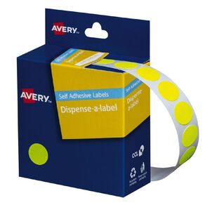 Avery Fluoro Yellow Dispenser Dot Stickers 14mm diameter 700 Labels