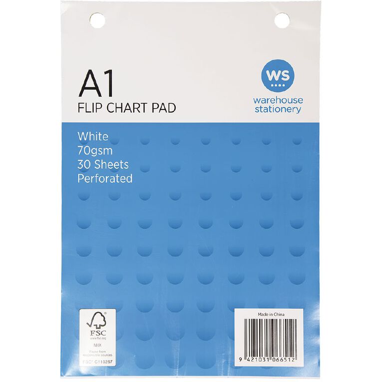 WS Flip Chart 30 Sheet 70gsm White A1, , hi-res