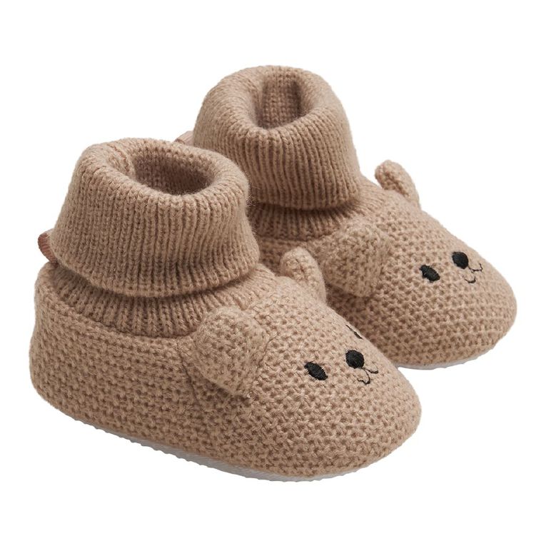 Young Original Infants' Knit Teddy Booties, Natural, hi-res