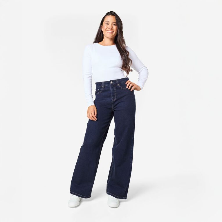 H&H Women's High Rise Wide Leg Jeans, Denim Dark, hi-res