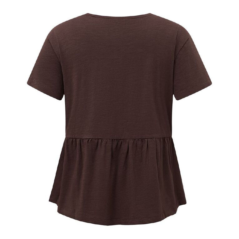 H&H Women's Short Sleeve Peplum Top, Brown Dark, hi-res