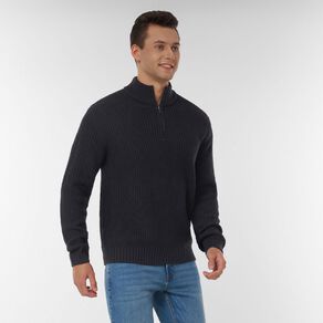 H&H Men's QTR Zip Fisherman Rib Pullover