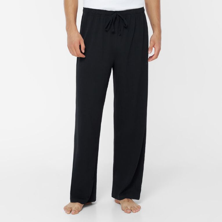 H&H Men's Knit Pyjama Pants, Black SOLID, hi-res