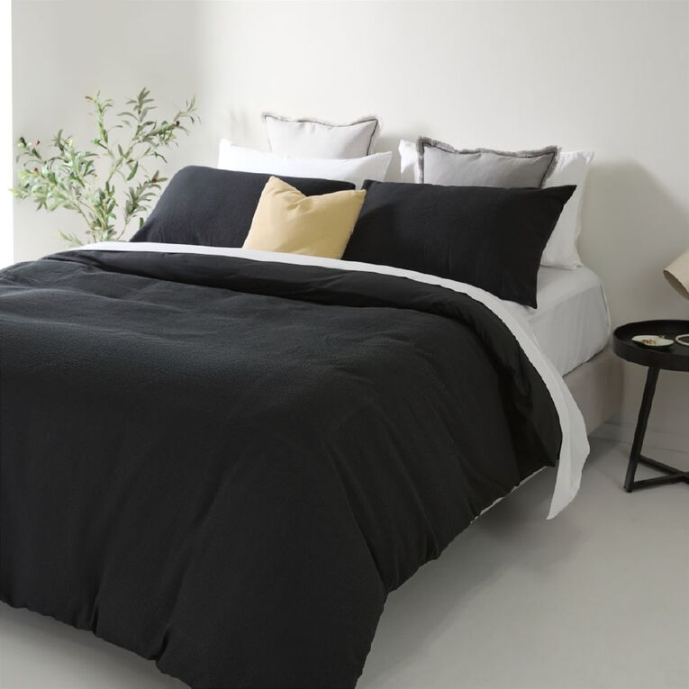 Maison d'Or Duvet Cover Set Luxury Waffle Black King, , hi-res