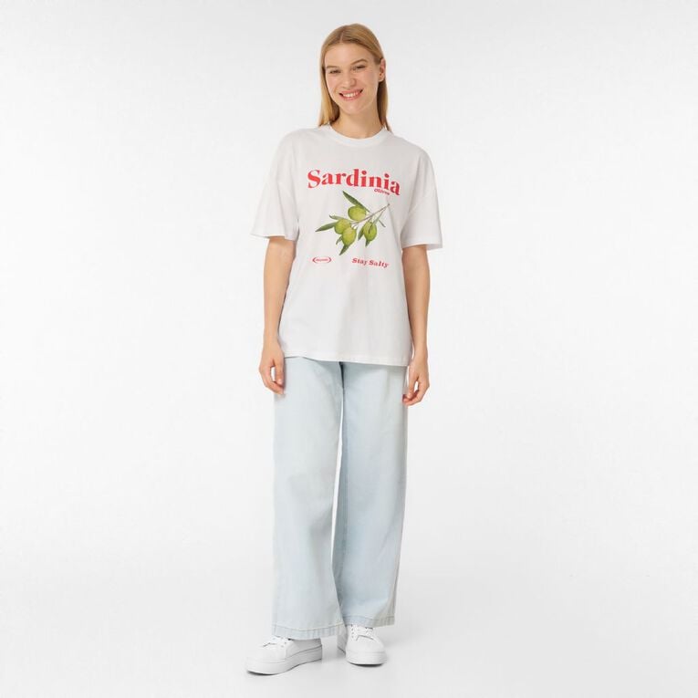 H&H Women's Short Sleeve Boyfriend Graphic Tee, White OLIVE, hi-res