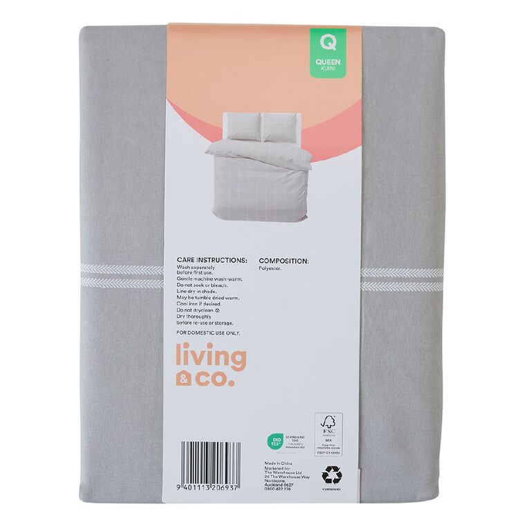 Living & Co Duvet Cover Set Grid Grey Single, , hi-res