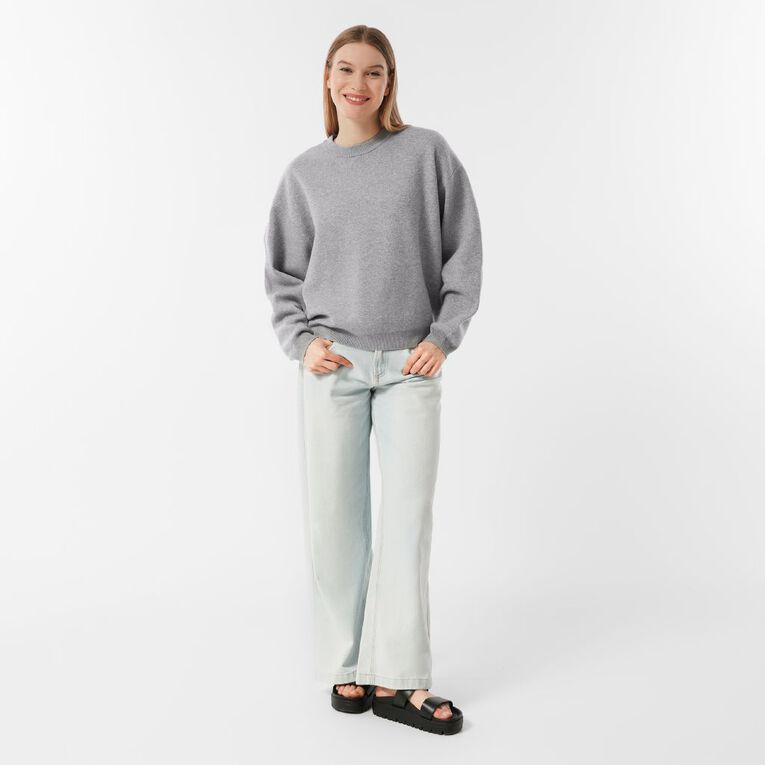 H&H Women's Relaxed Crew Neck Jumper, Grey Marle, hi-res