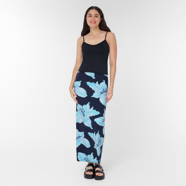 H&H Women's Contour Printed Maxi Skirt, Blue Dark, hi-res