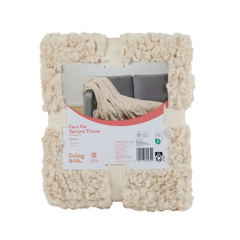 Living & Co Throw Faux Fur Texture Natural 127cm x 152cm, , hi-res