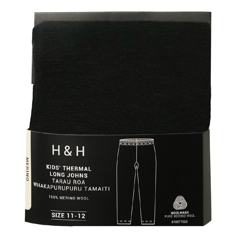 H&H Kids' Merino Thermal Leggings, Black, hi-res