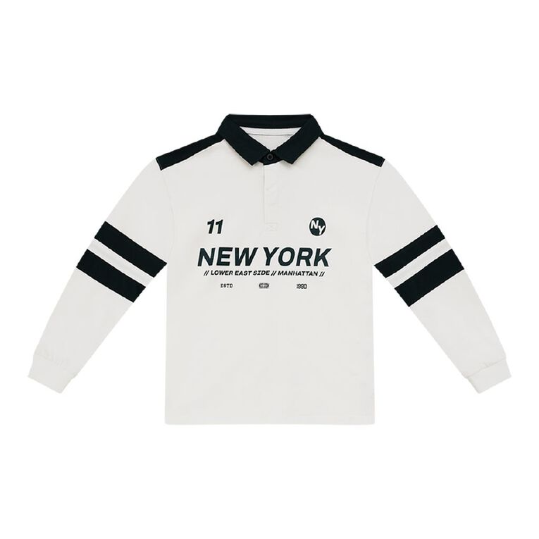 Young Original Long Sleeve Rugby Polo, Cream, hi-res