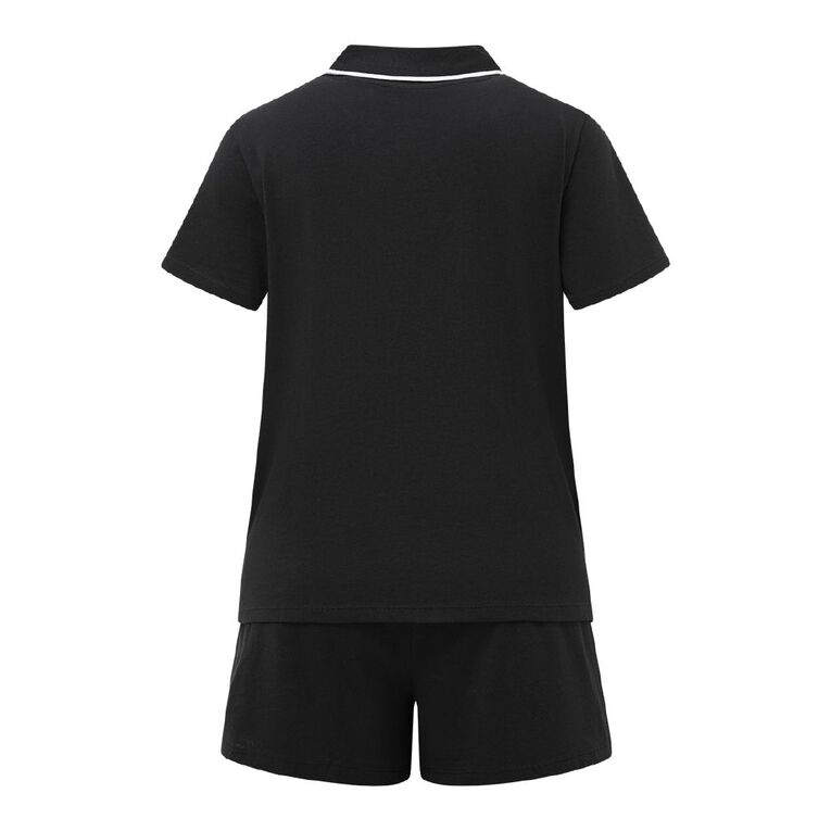 H&H Women's Button Up Short Sleeve Pyjama Set, Black, hi-res