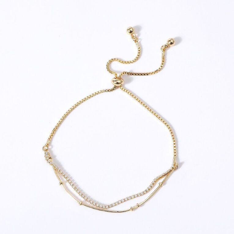 Gold Plated CZ Adjustable Bracelet, , hi-res