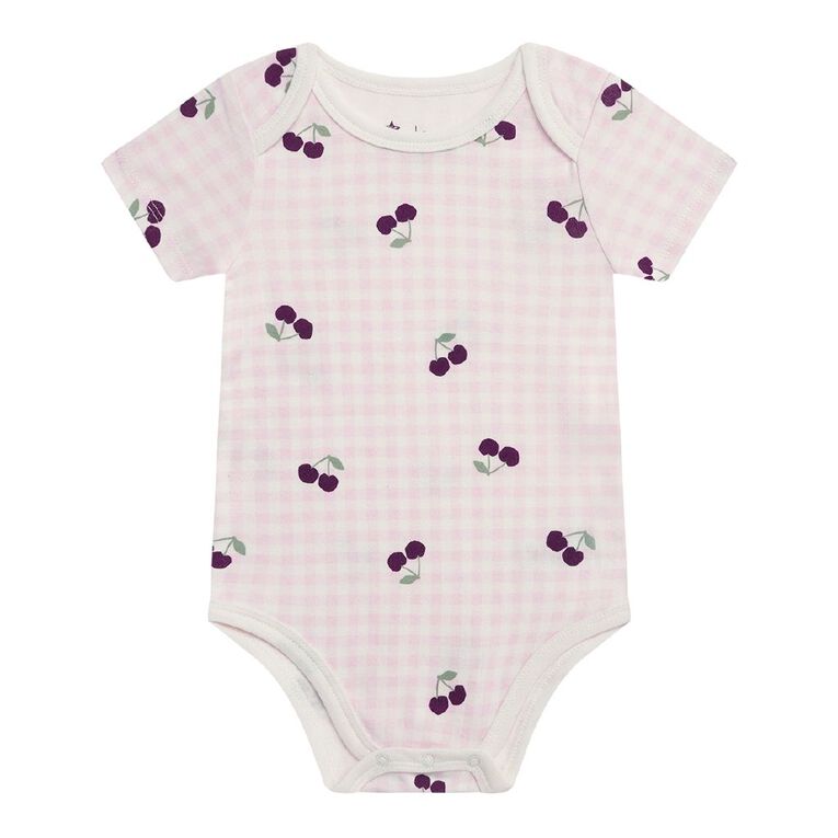 Young Original Babies' Short Sleeve Printed Bodysuit 3 Pack, Pink Light, hi-res