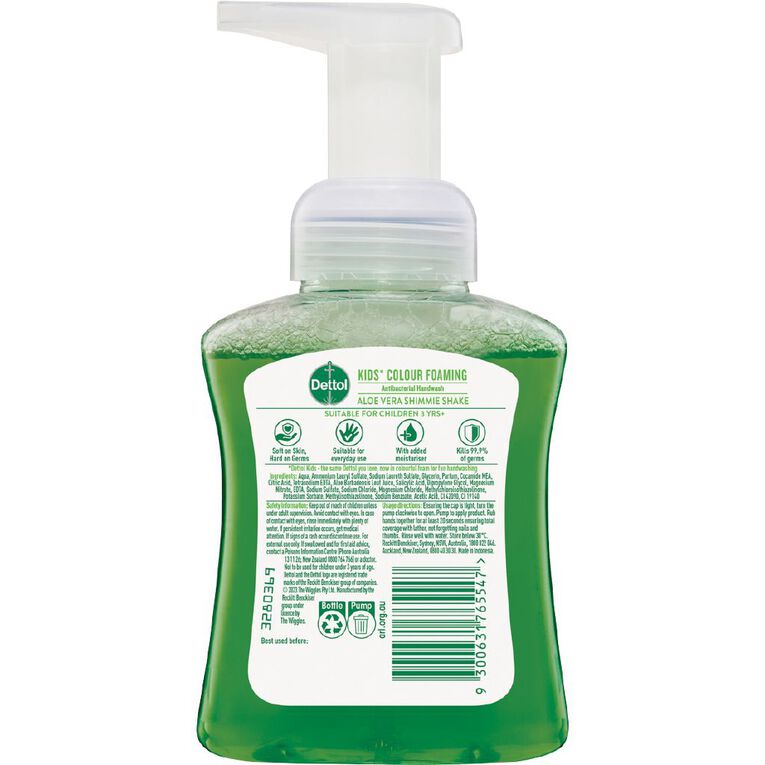 Dettol Kids Colour Foaming Hand Wash Aloe Vera 250ml, , hi-res